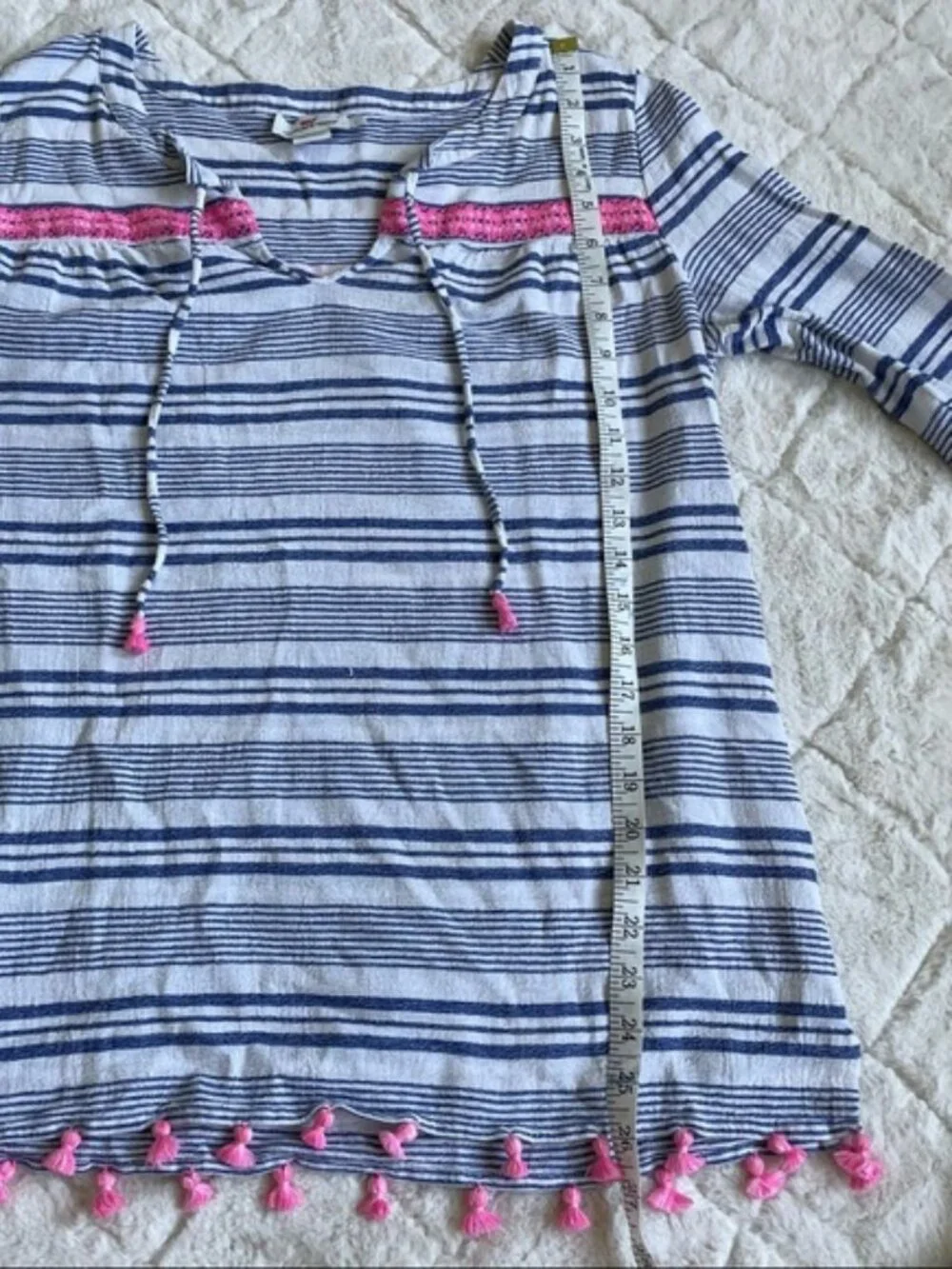 Vineyard Vines | Bungalow Stripe Tunic Top Tassels Embroidered | Size Large